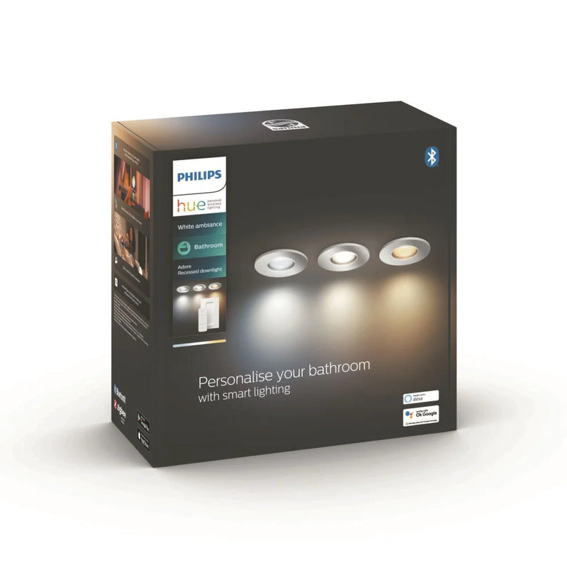 Philips Hue Einbauleuchte Downlight LED Aluminium IP44 mit Dimmschalter 3er-Set - 8719514340817