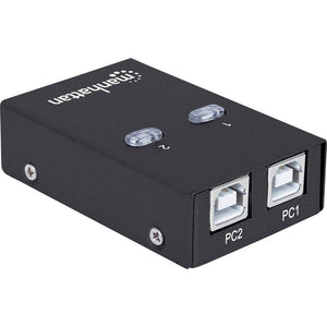 B-Ware Manhattan USB 2.0-Umschalter 2-PORT für 2 PCs schwarz kompakt 19" Rack
