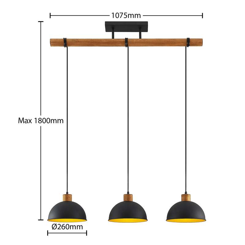 Lindby Hängeleuchte Flurin LED Pendelleuchte dimmbar schwarz-gold 107x26cm 3-flg - 4251096599930