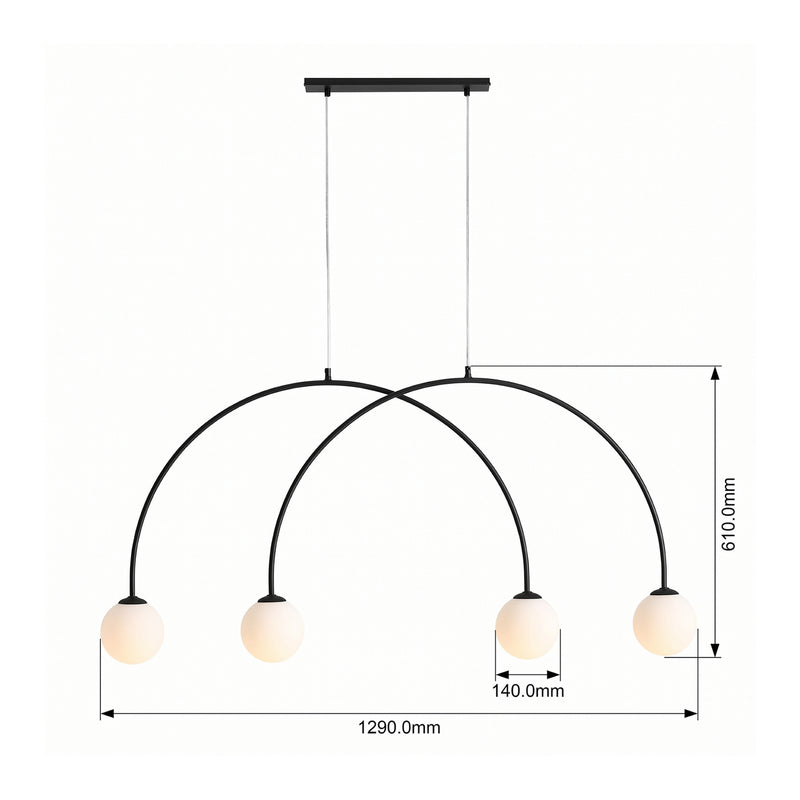 Hängelampe Alison, schwarz/weiß, 4-flammig, dimmbar, Pendelleuchte, 129cm - 5904798655396