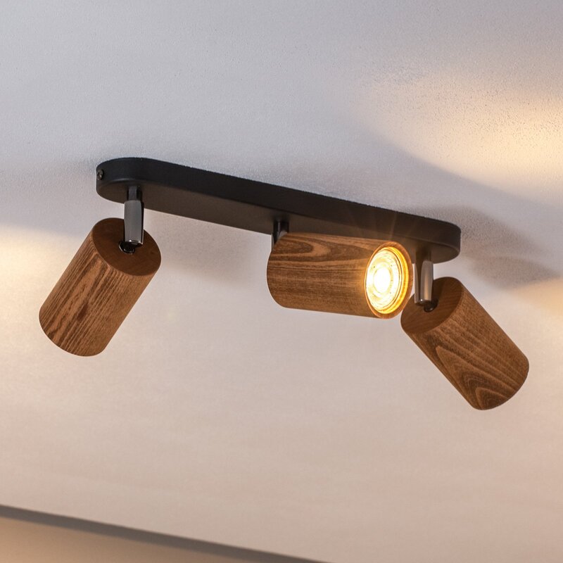 Nise Deckenleuchte Lampe LED Deckenbeleuchtung länglich Stahl schwarz Holz - 5907565970517