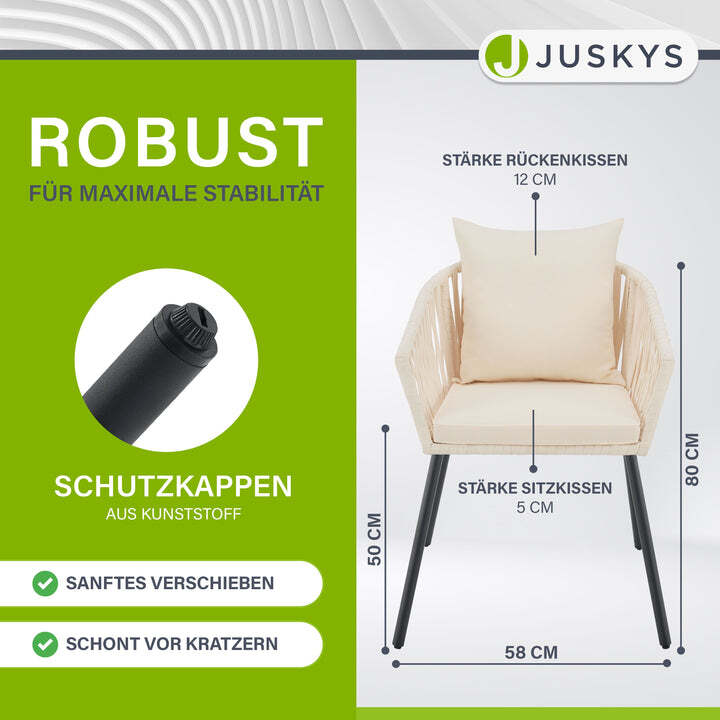 Gartenstuhl 2er Set Rope Stuhl Beige mit Seilgeflecht und Kissen Terrasse Balkon - 4262437184685