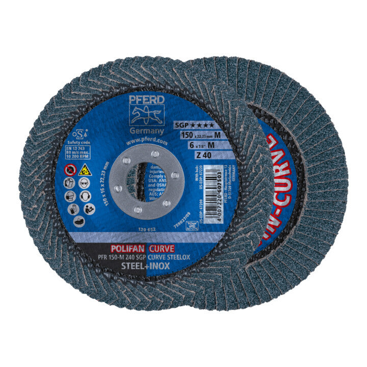 PFERD Fächerscheibe Schleifscheibe Polifan Curve SGP Stahl Edelstahl 150x22,23mm - 4007220844939