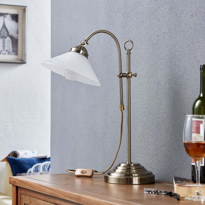 Lindby Tischlampe Otis LED Lampe höhenverstellbar altmessing Glas 60,5cm E14 - 4251096525113