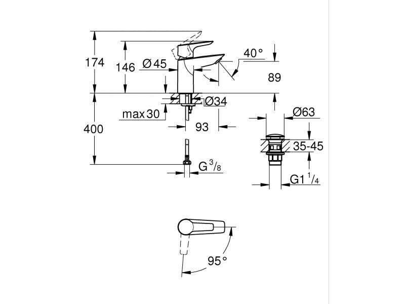Grohe Waschtischarmatur Einhebelmischer Alira Chrom wassersparend 1-Loch 2 - 4005176768712