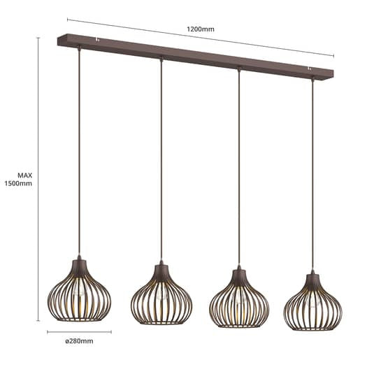 Lindby Hängelampe Pendelleuchte Frances Lampe kaffeebraun 4-flammig Metall E27 - 4251096551716