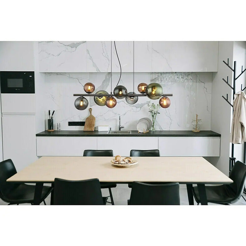 Globo Riha Pendant Light, Length 86 Cm, Black/smoke Grey, 9-bulb - 9007371456116