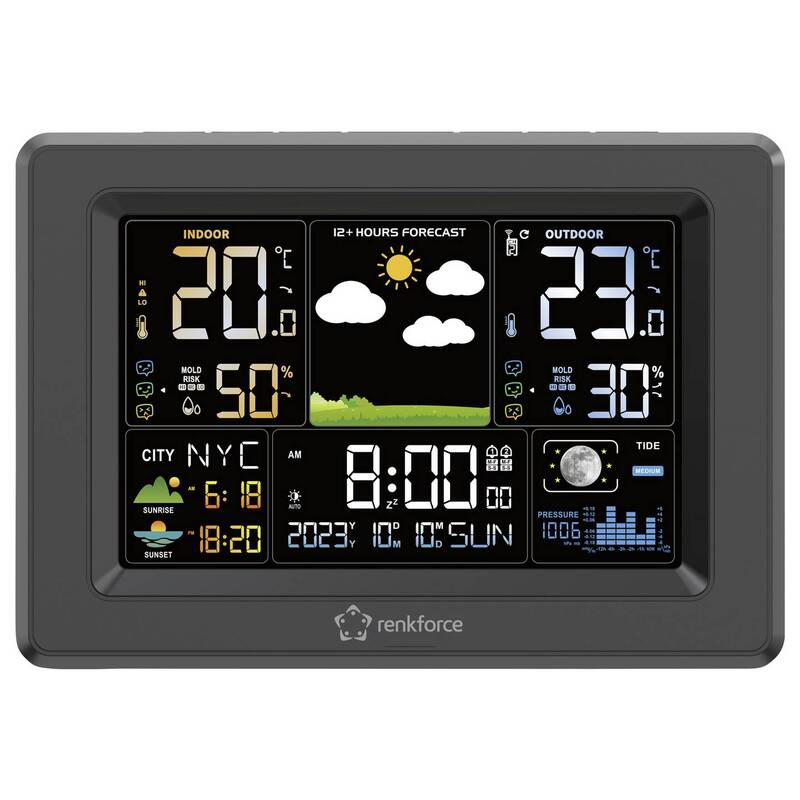 RENKFORCE Wetterstation Funk Thermometer Hygrometer digital schwarz plastkfrei - 4064161337227