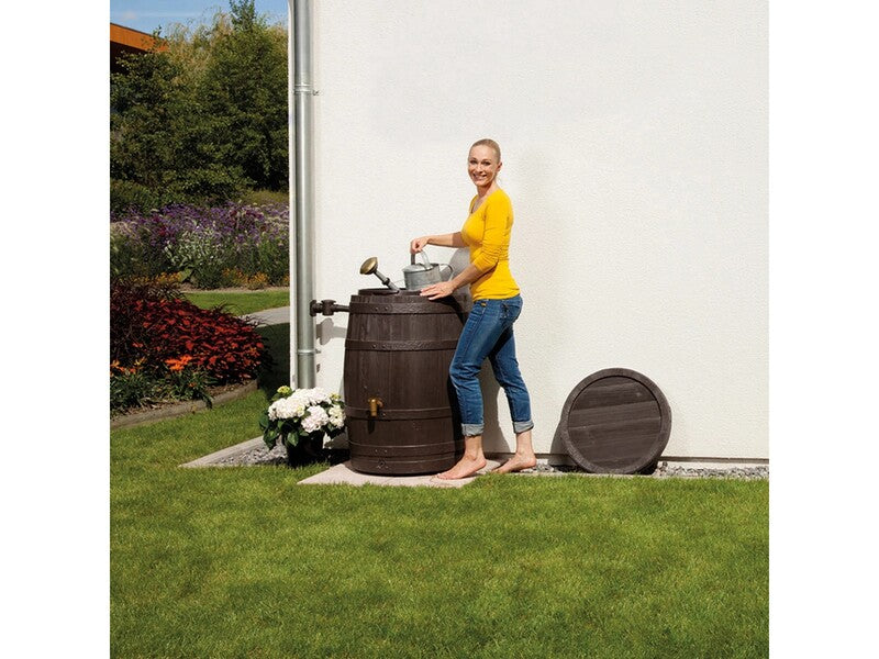 4Rain Regenfass Vino 400l Dunkelbraun Holzoptik Abnehmbarer Deckel Auslaufhahn - 4023122204541