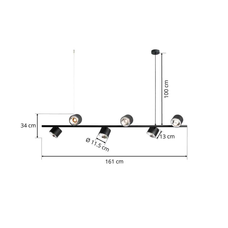 Euluna Hängeleuchte Bot LED Pendelleuchte dimmbar schwarz 6-flammig 161x34cm - 5904798652388