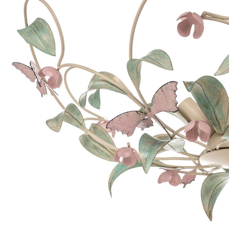 Deckenlampe BUTTERFLY LED dimmbar Edelstahl creme grün rosé 5-flammig Ø64cm - 5907565962888