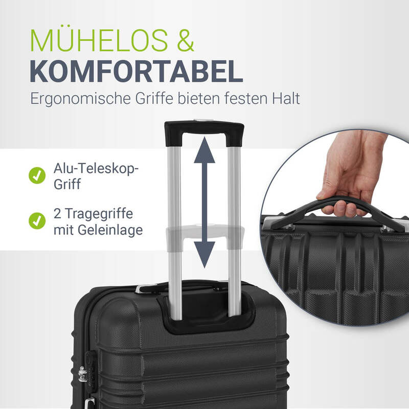 Hartschalen Kofferset Rom 4-teilig ABS-Hartschale 360° Rollen Schwarz 16-28 Zoll - 4260565527640