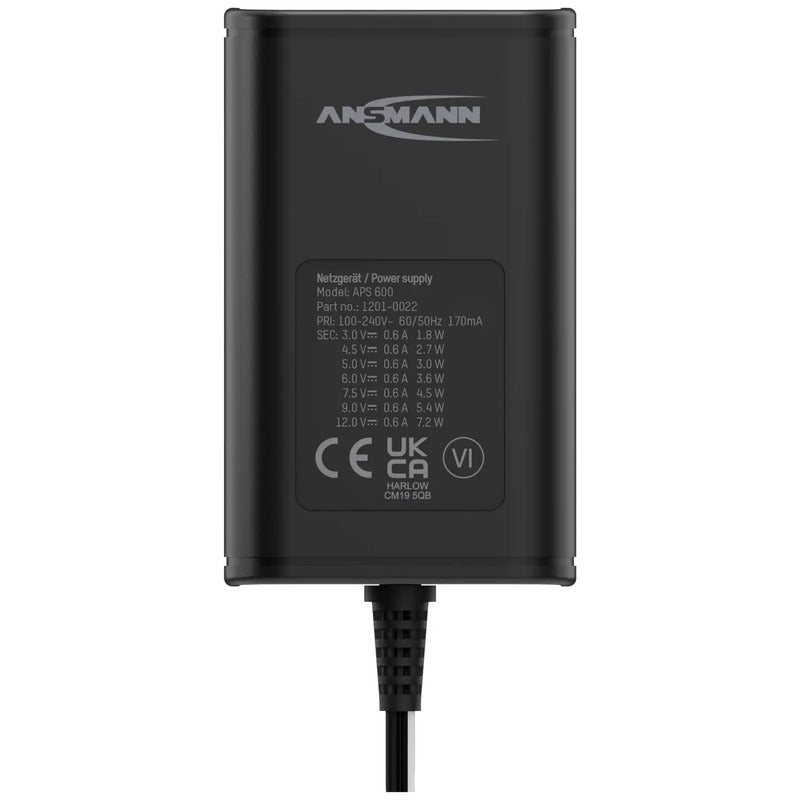 Ansmann Steckernetzteil APS 600 einstellbar 12V 9V 7.5V 6V 4.5V 3V 600mA 7.20W - 4013674164097