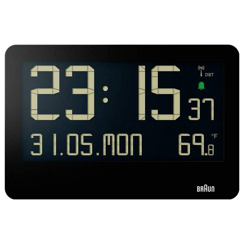 Braun Wanduhr Funkuhr DCF77 digital schwarz 261x173mm mit Temperatursensor - 4007218677006