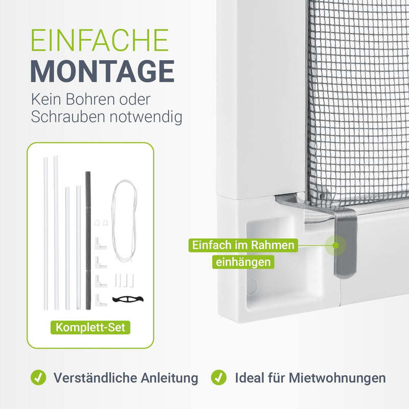 Fliegengitter Fenster Insektenschutz Aluminiumrahmen 110x130cm weiß Fiberglas - 4260304768501