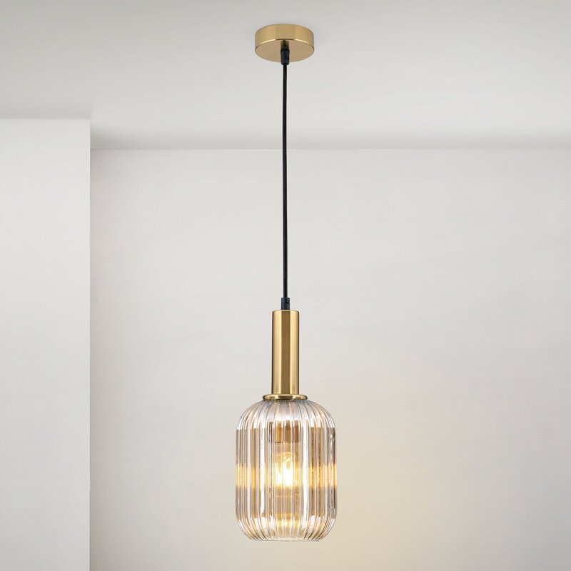 Orion Pendelleuchte Carneval Hängelampe dimmbar amber Ø14cm Glas altmessing - 9003090277797