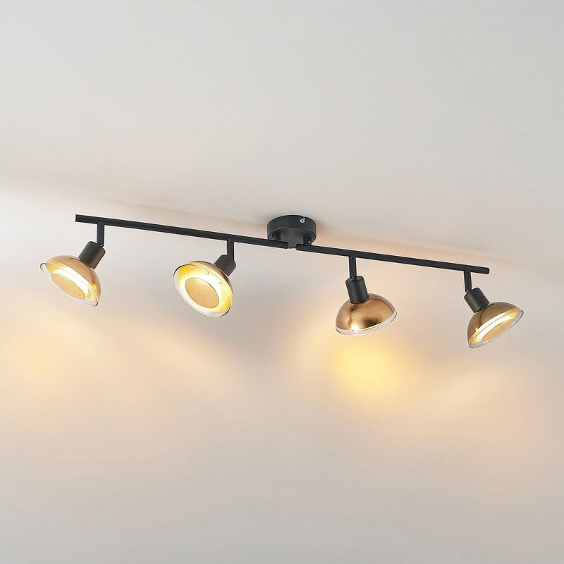 Lindby Deckenstrahler Deckenspot Erin schwarz gold Glas Lampenstrahler - 4251911708523