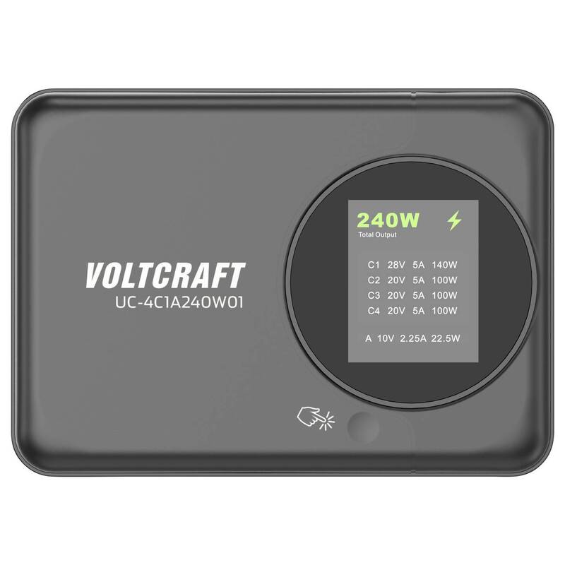 VOLTCRAFT UC-4C1A240W01 USB Ladegerät 240W 4x USB-C 1x USB-A Schwarz GaN - 4064161472294