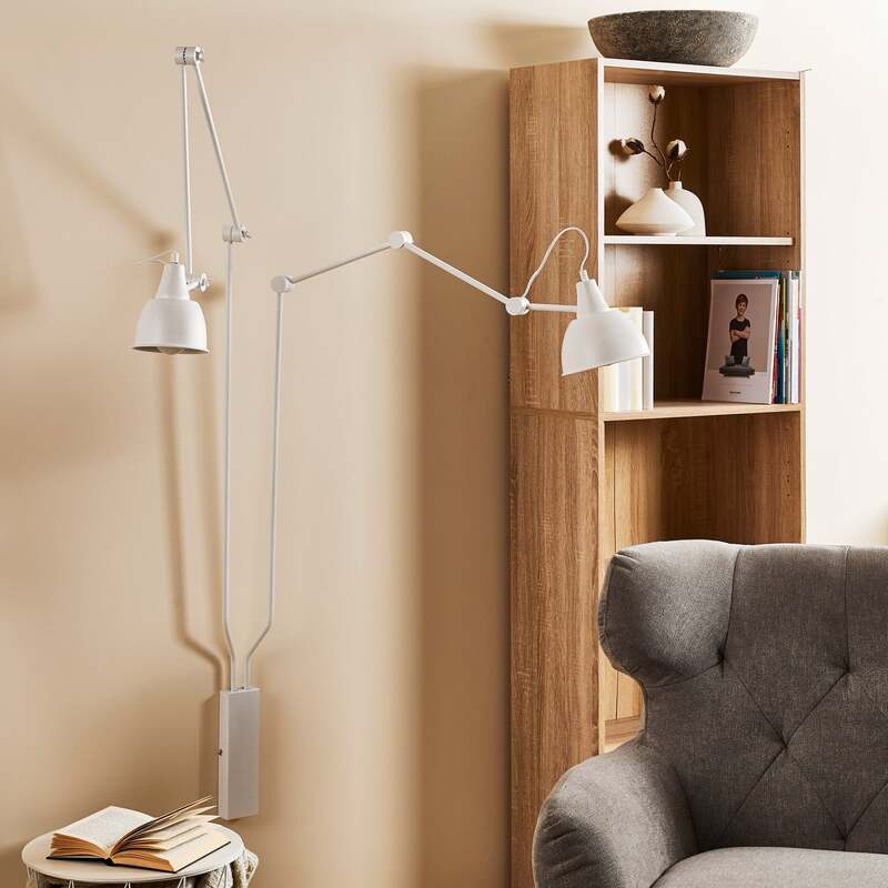 Wandleuchte 814 verstellbar 2-flammig dimmbar Wandlampe Metall weiß 90x190cm - 5904798636265