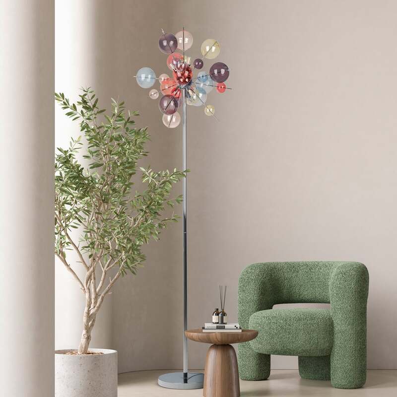 Näve Stehleuchte Explosion G9 bunte Lampe mit Schalter 169cm chrom Glas Ø51cm - 4003222897560
