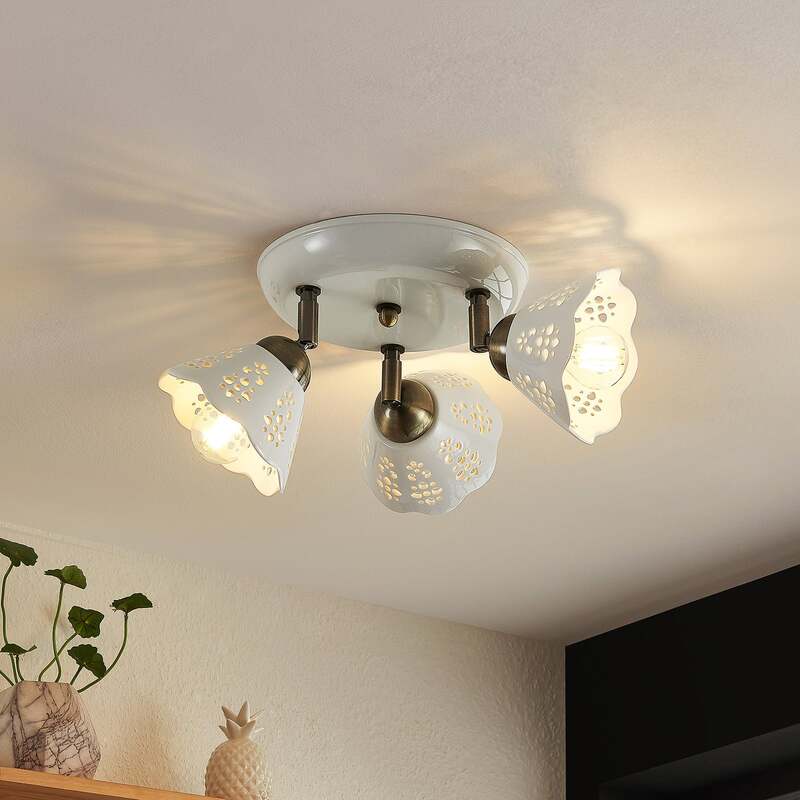 Lindby Deckenstrahler Efgenia LED Strahler 3-flg dimmbar Keramik bronze Ø 40 cm - 4251911704549