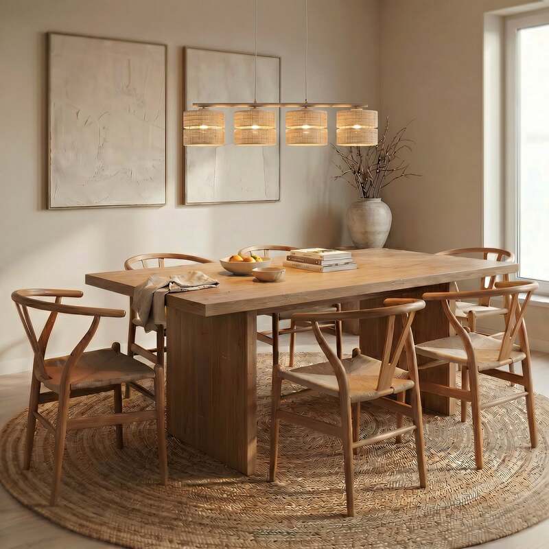 Hängeleuchte Calma 4-flammig LED Pendelleuchte dimmbar beige 95cm aus Bast Licht - 5906135116034