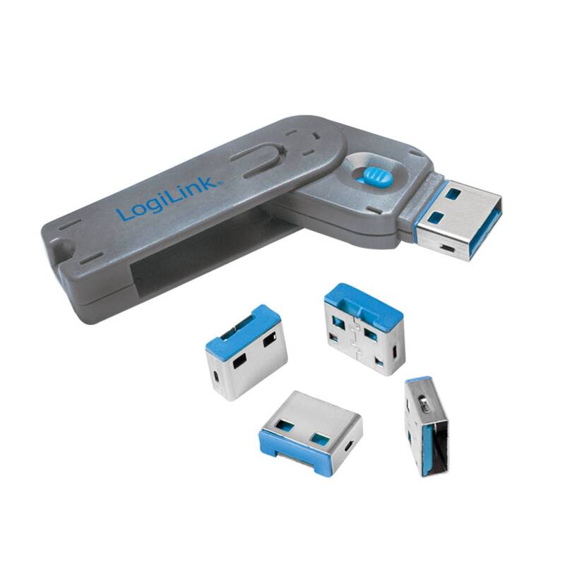 LogiLink USB-Port AU0043 Schloss USB-A Port Silber Blau 1 Schlüssel 4 Schlösser - 4052792045123