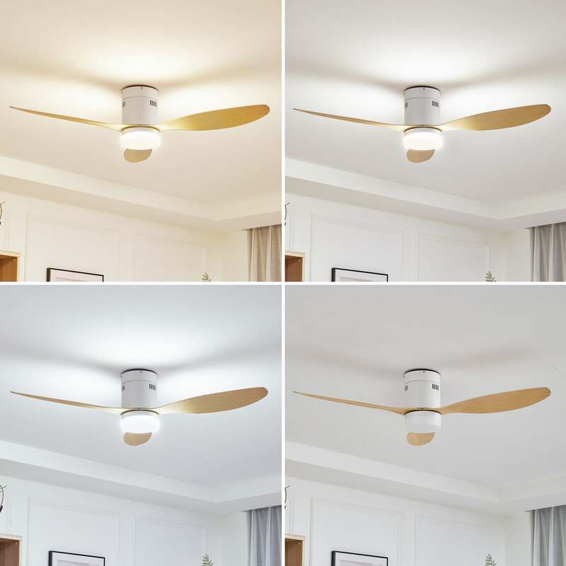 Lucande Deckenventilator Kayu LED Ventilator mit Fernbedienung weiß/holz 132cm - 4251911779943
