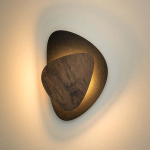 B-Ware LED Wandleuchte Pedra schwarz Holz Stahl 3000K warmweiß Designer Leuchte 25x36cm
