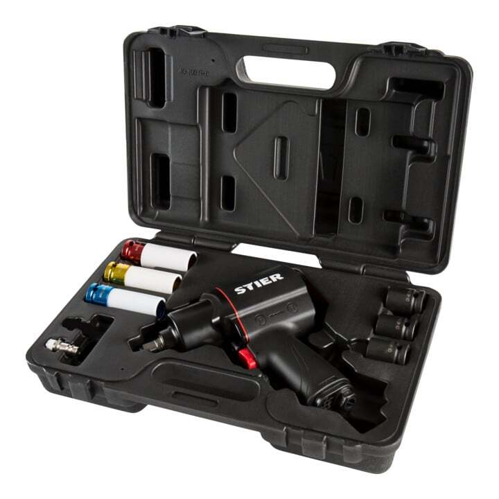 STIER Druckluft-Schlagschrauber 1/2" 1750 Nm 8-teiliges Set schwarz kompakt - 4260438995637