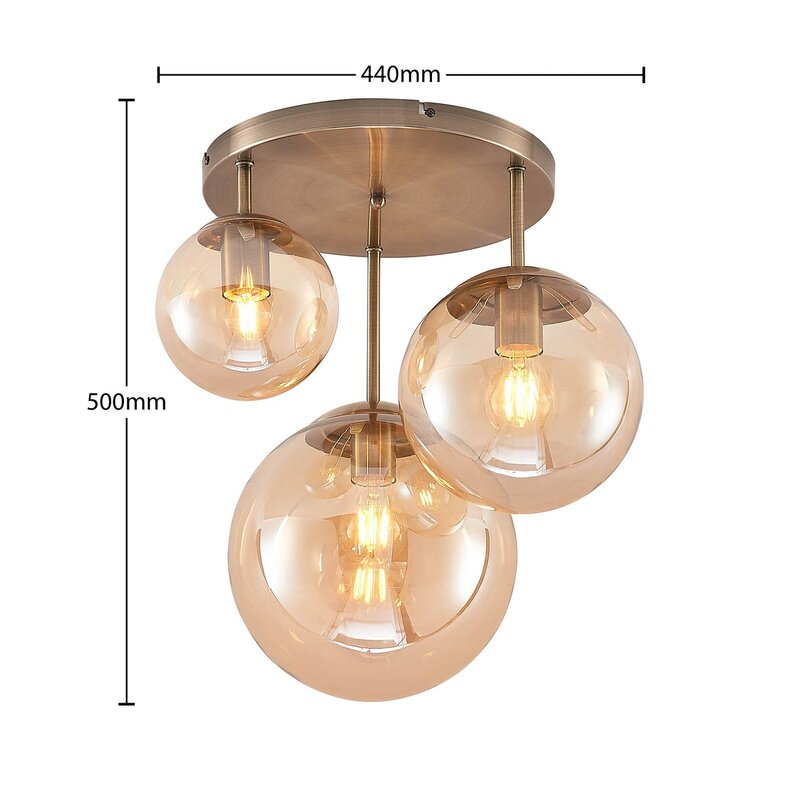Lindby Teeja Deckenlampe 3 Glaskugeln messing Deckenlampe Glaslampe Lampe Glas - 4251911746037
