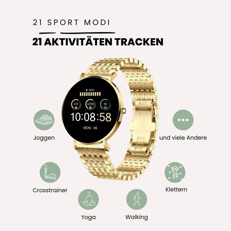 XCOAST SIONA 2 Smartwatch Uhr Fitnessuhr Gold Damen Fitness Tracker773 - 4260449576962