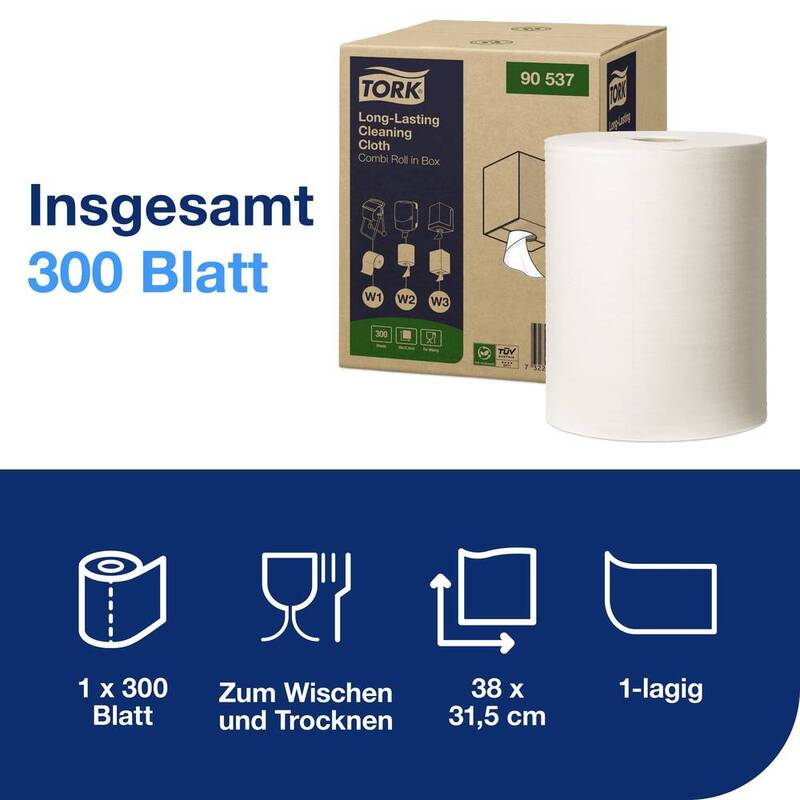 Tork Reinigungstücher Vliestücher Einweg Putz-/Wischtuch weiß 300 Blatt 1 Rolle - 7322540064827