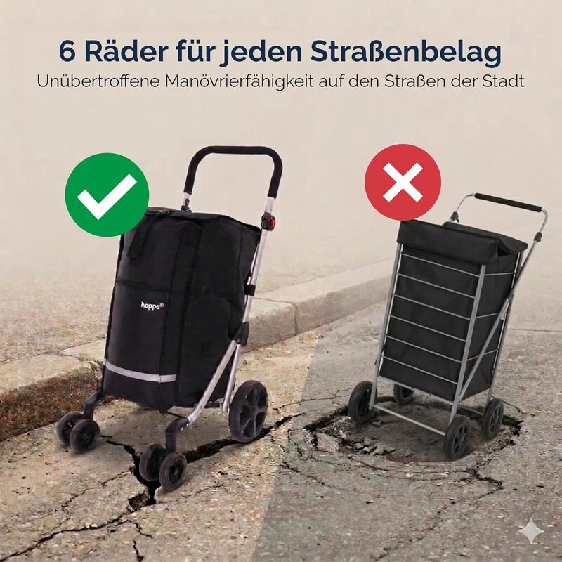 Hoppa Einkaufstrolley Einkaufswagen Einkaufsrolli Schwarz faltbar 6 Räder 74 L - 5060500952334