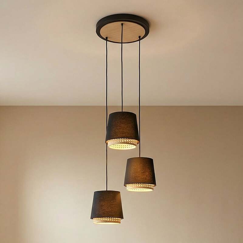 Lindby Hängeleuchte Pendelleuchte Rondell Ananya 3-flg holz Metall Rattan - 4251911761801
