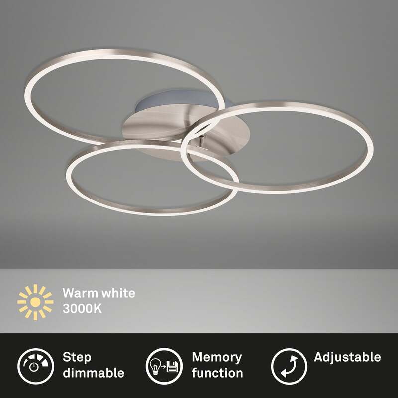 Briloner Deckenlampe Leuchte Frame Ring dimmbar LED 3-flammig nickel 71,7x67,4cm - 4002707405726