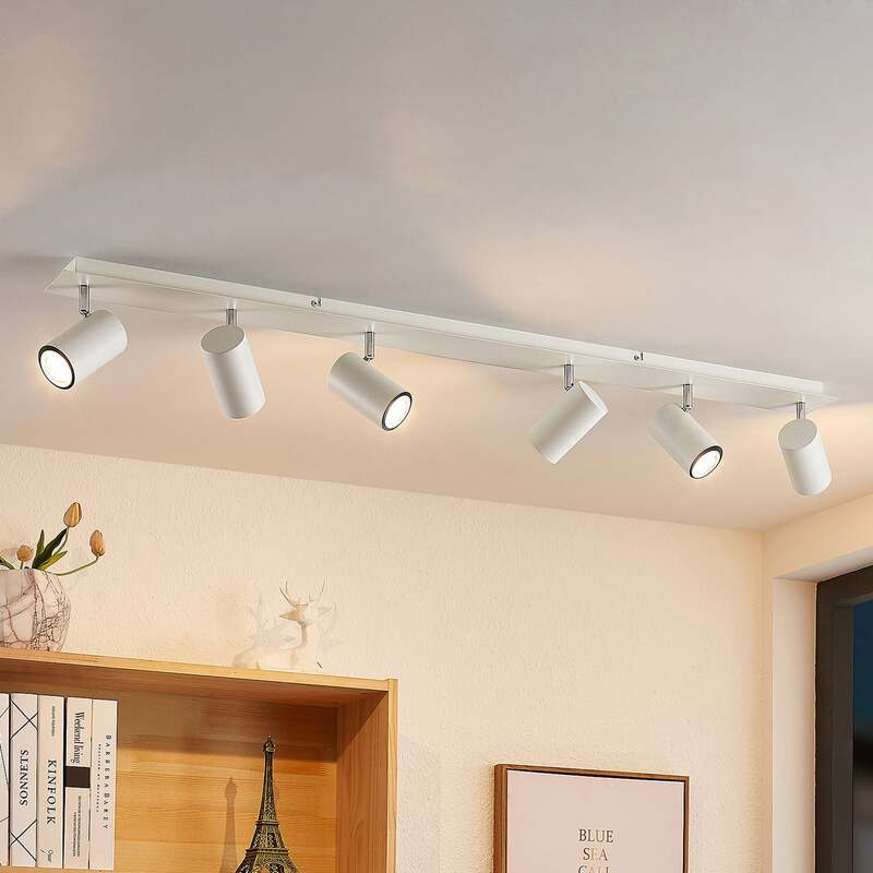 Lindby Deckenstrahler Joffrey LED 6-flammig dimmbar Aluminium Stahl weiß 116 cm - 4251911728606