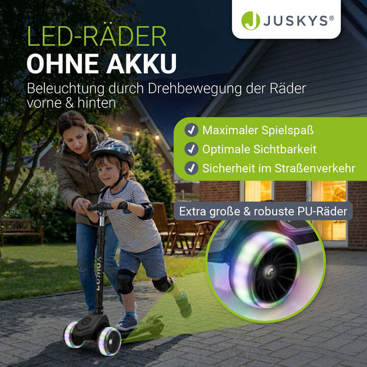 Kinderroller Lumox Roller für Kleinkinder ab 3 Jahren LED-Leuchträder Schwarz - 4262437187709