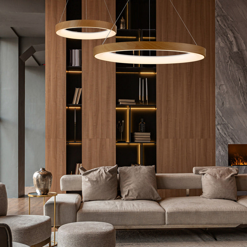 LED-Hängeleuchte Niseko II 65cm Holzfarben mit Fernbedienung dimmbar - 8435153285752