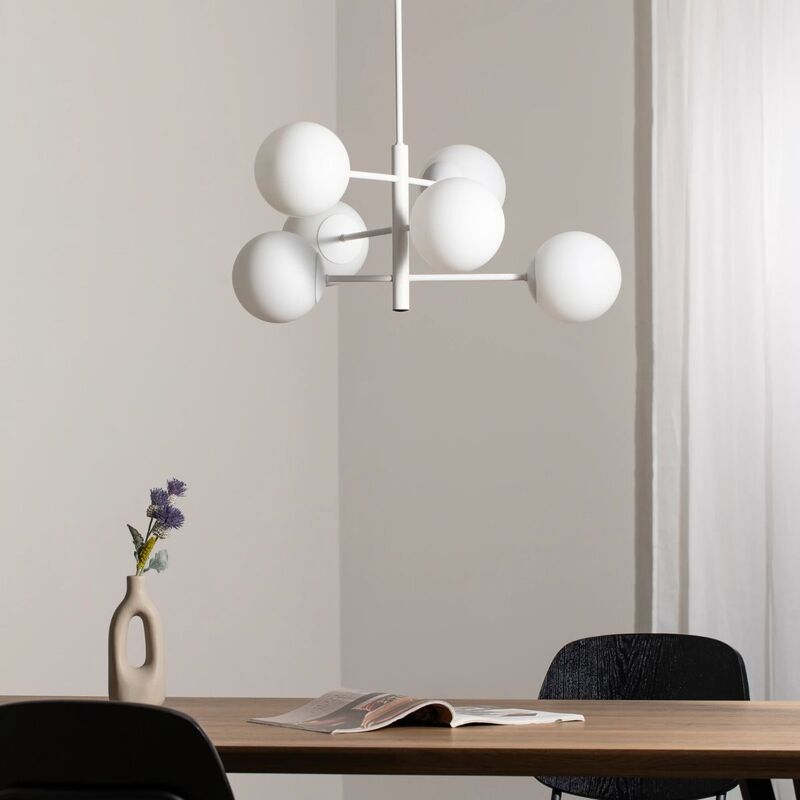 Domiluce Aurora Pendant Light, White, Ø 60 Cm, 6-bulb, Glass, E14 - 5905563004142
