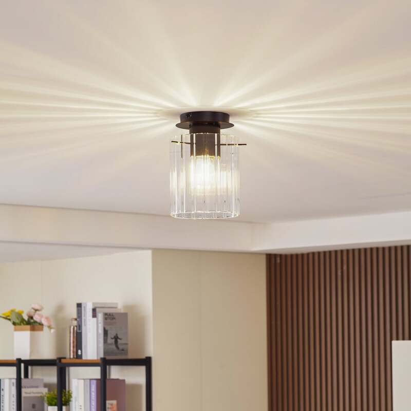 Lucande Deckenleuchte Eirian LED Lampe dimmbar schwarz Glas E27 Ø18cm 1-flammig - 4251911775761