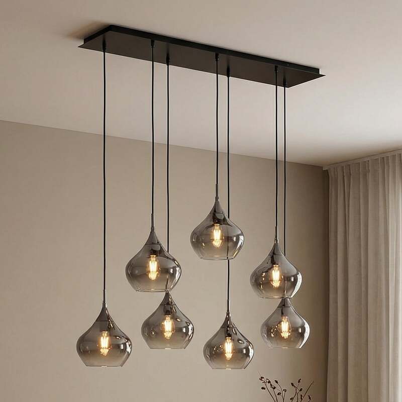 Lucande Hängeleuchte Jarven Hängelampe Deckenlampe Lampe 7-flammig schwarz Glas - 4251911791587