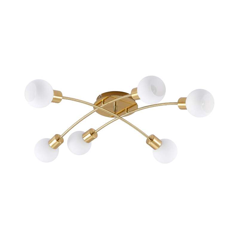 Lindby Deckenleuchte Agmar LED Lampe dimmbar 6-flg messingfarben Glas 80x72cm - 4251096581386