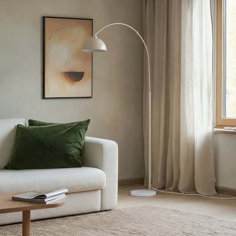 Lindby Stehlampe Tonka beige Metall Marmor 180 cm E27 LED Stehleuchte Leuchte - 4251911792751