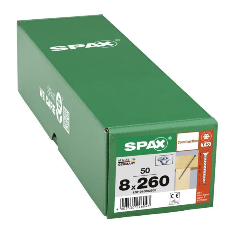 SPAX Schraube Seko-T 8x260mm WIROX Stahl Torx 40 Handwerksbedarf 50 Stück - 4003530246043