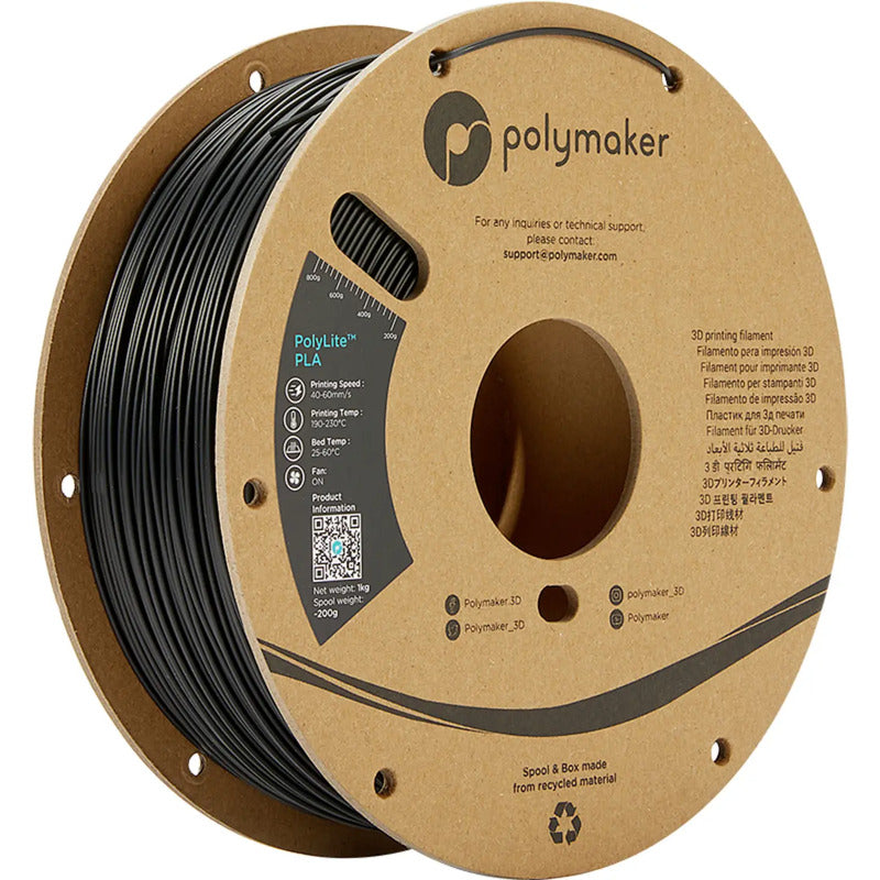 Polymaker Filament PolyLite PLA 1,75mm 1000g Schwarz Hochwertiges Druckmaterial - 6938936709664