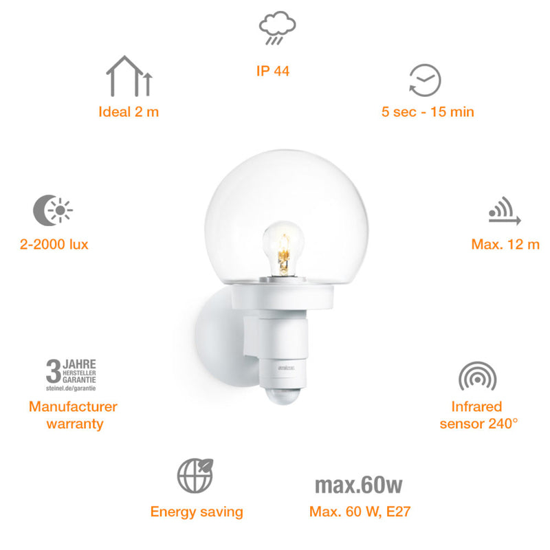 Steinel Außenwandleuchte Sensor-Wandleuchte L 115 S LED Gartenlampe weiß 33 cm - 4007841657413