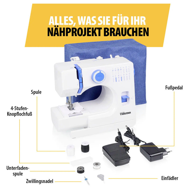 Tristar Freiarmnähmaschine SM-6003 Nähmaschine 14 Programme LED Licht Weiß - 8711387999031