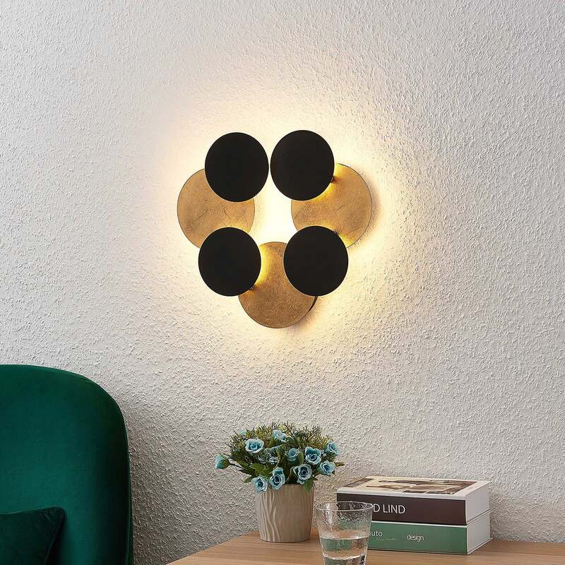 Lindby Wandleuchte Grazyna LED Wandlampe 7-flg verstellbar schwarz gold 72cm - 4251096566703