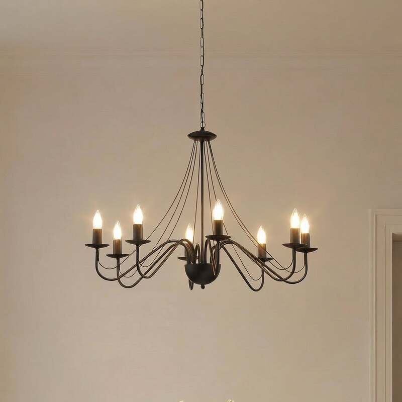 Kronleuchter Pendelleuchte Malbo Schwarz Metall 8 Flammig E14 Wohnzimmer LED - 5902349237572